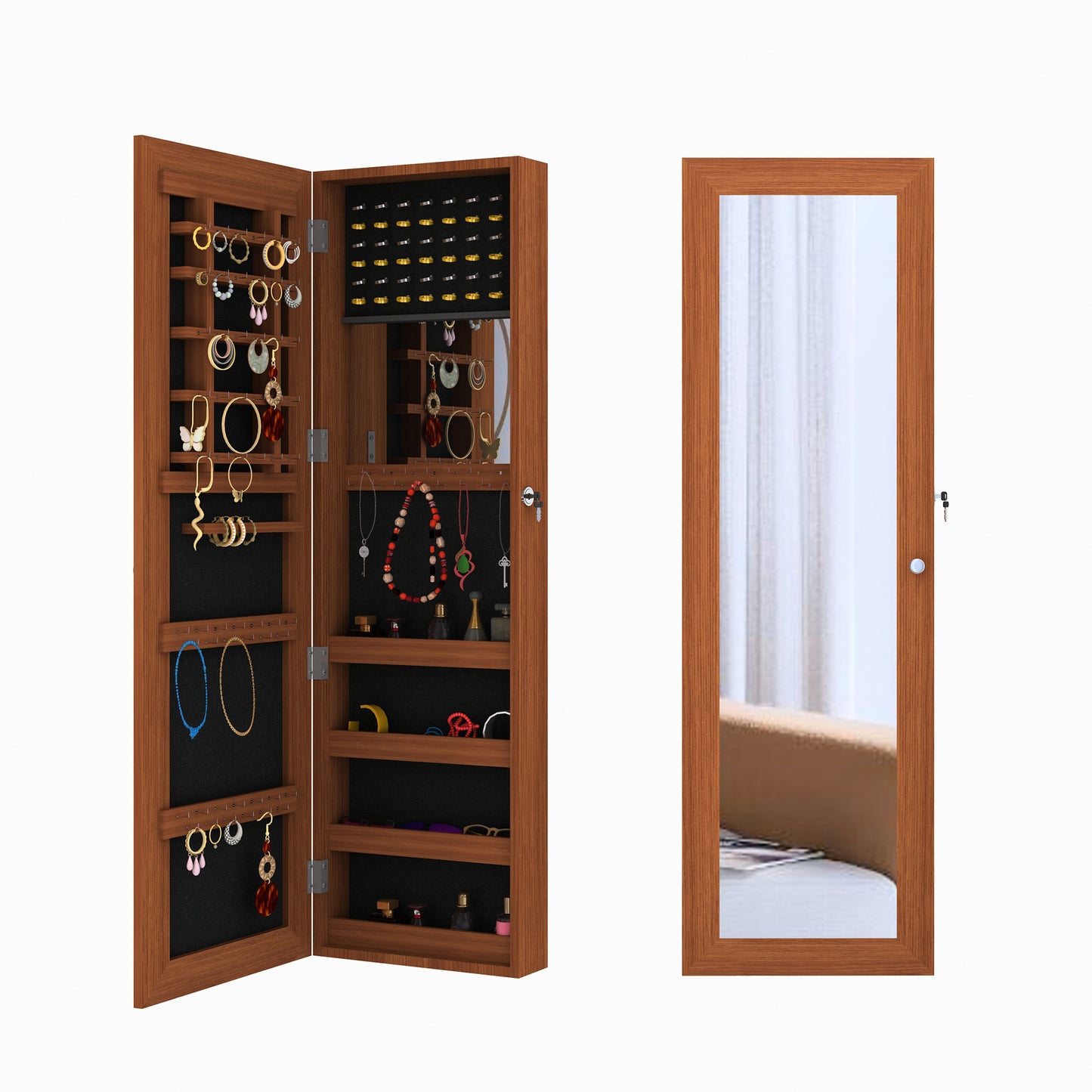 Wall Mount & Over-the-Door Jewelry Cabinet - Mirrored Jewelry Box with Storage for Necklaces, Earrings & Accessories