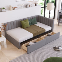 Upholstered Daybed with 2 Storage Drawers Twin Size Sofa Bed Frame No Box Spring Needed, Linen Fabric (Gray)