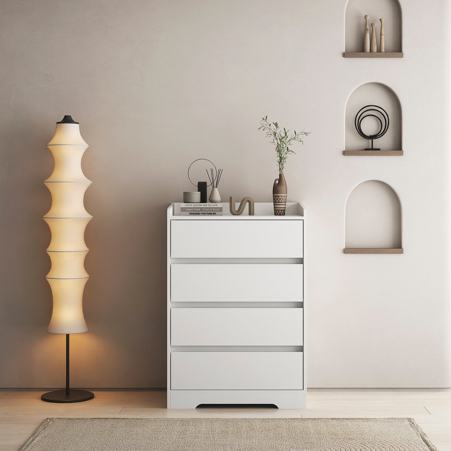 Modern 4 Drawer Dresser - Handle-Free White Wooden Chest, Waterproof Storage Cabinet for Bedroom, Living Room, Entryway, Office