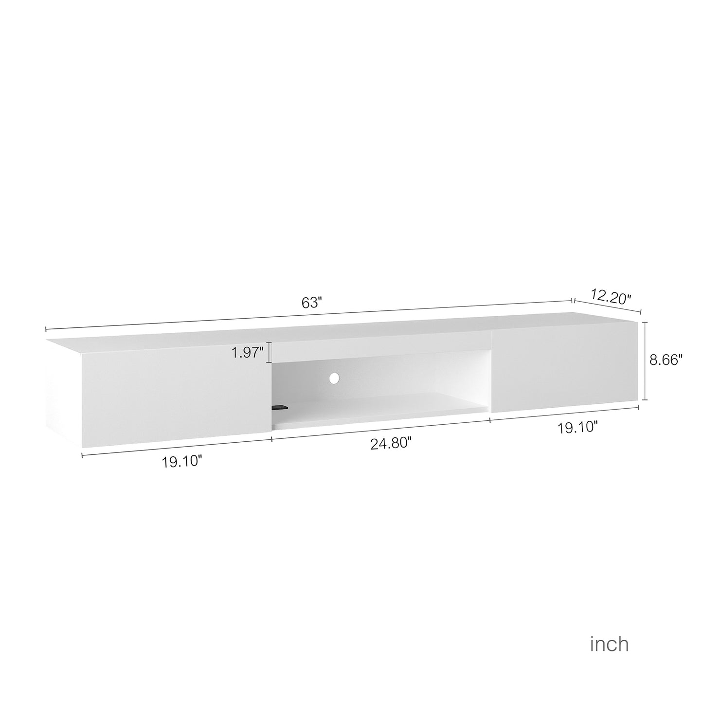 Floating TV Stand Wall Mounted, 63 Modern TV Cabinet with 20 Color LEDs, Entertainment Center for 55-65 Inch TV, White Finish