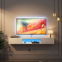 Floating TV Stand Wall Mounted, 63 Modern TV Cabinet with 20 Color LEDs, Entertainment Center for 55-65 Inch TV, White Finish