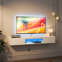 Floating TV Stand Wall Mounted, 63 Modern TV Cabinet with 20 Color LEDs, Entertainment Center for 55-65 Inch TV, White Finish