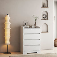 Modern 4 Drawer Dresser - Handle-Free White Wooden Chest, Waterproof Storage Cabinet for Bedroom, Living Room, Entryway, Office