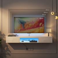 Floating TV Stand Wall Mounted, 63 Modern TV Cabinet with 20 Color LEDs, Entertainment Center for 55-65 Inch TV, White Finish