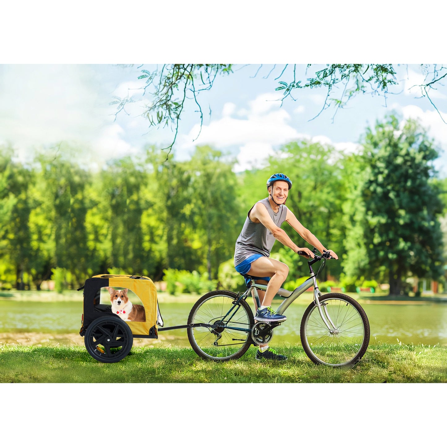 Yellow Heavy Duty Foldable Utility Pet Stroller & Dog Carrier Bicycle Trailer - Outdoor Travel with Ease