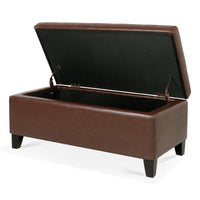 Spacious Storage Ottoman With Wooden Legs Faux Leather Footrest For Living Room Bedroom And Hallway