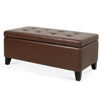 Spacious Storage Ottoman With Wooden Legs Faux Leather Footrest For Living Room Bedroom And Hallway