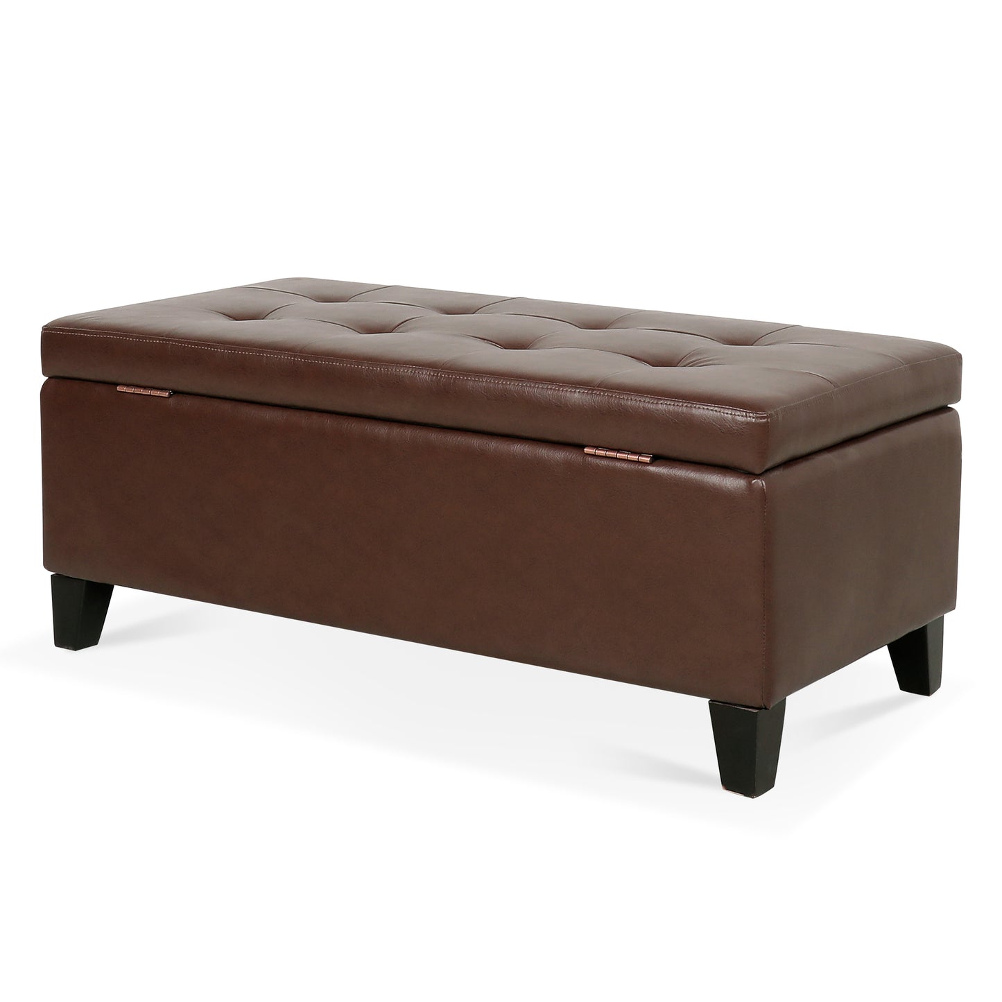 Spacious Storage Ottoman With Wooden Legs Faux Leather Footrest For Living Room Bedroom And Hallway