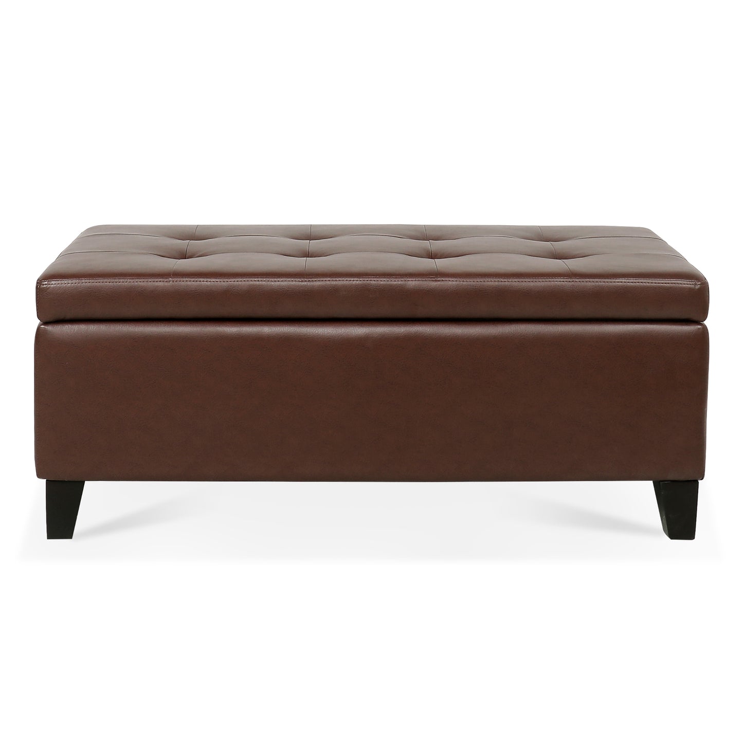 Spacious Storage Ottoman With Wooden Legs Faux Leather Footrest For Living Room Bedroom And Hallway