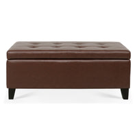 Spacious Storage Ottoman With Wooden Legs Faux Leather Footrest For Living Room Bedroom And Hallway