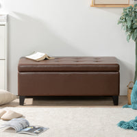 Spacious Storage Ottoman With Wooden Legs Faux Leather Footrest For Living Room Bedroom And Hallway