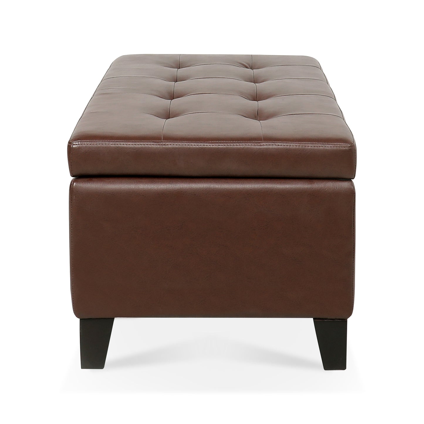 Spacious Storage Ottoman With Wooden Legs Faux Leather Footrest For Living Room Bedroom And Hallway