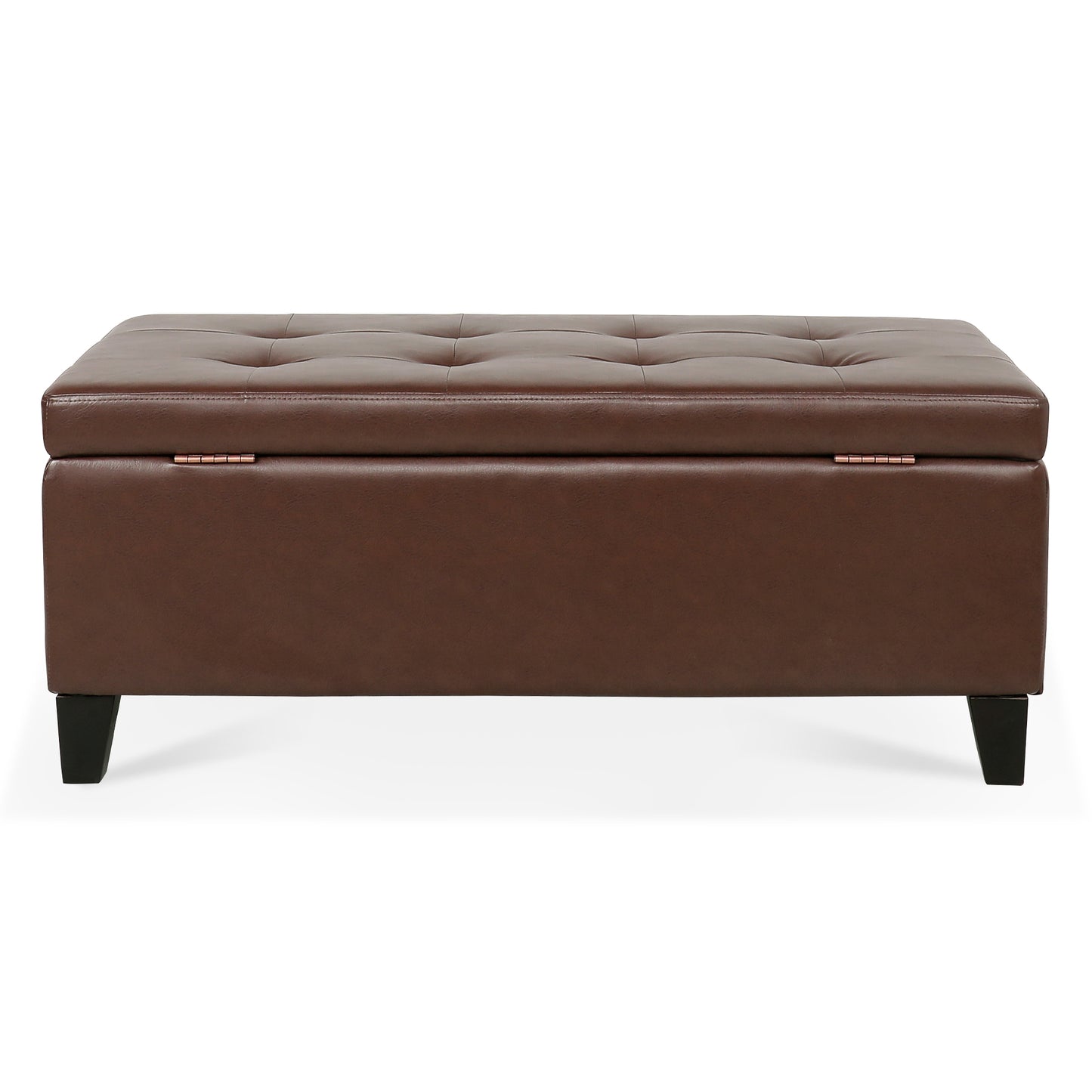 Spacious Storage Ottoman With Wooden Legs Faux Leather Footrest For Living Room Bedroom And Hallway