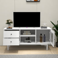 White TV Stand with Drawers and Open Shelves, Stylish Cabinet with Glass Doors for Living Room Storage