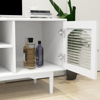 White TV Stand with Drawers and Open Shelves, Stylish Cabinet with Glass Doors for Living Room Storage