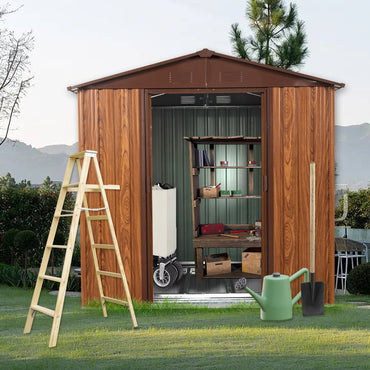 6ft x 6ft Outdoor Metal Storage Shed with Metal Floor & Window for Garden, Tools, & Equipment