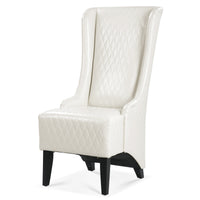 Comfy Wide High-Back Faux Leather Accent Chair, Modern Wingback Chair with Soft Padding & Wooden Legs, White