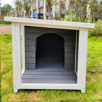 Outdoor Puppy Dog Kennel - Waterproof Wooden Dog House with Porch Deck for Large Dogs