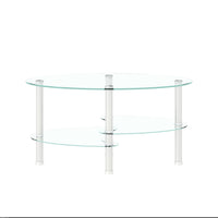Transparent Oval Glass Coffee Table with Stainless Steel Legs - Modern 3-Layer Tea Table for Living Room Elegance
