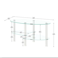 Transparent Oval Glass Coffee Table with Stainless Steel Legs - Modern 3-Layer Tea Table for Living Room Elegance