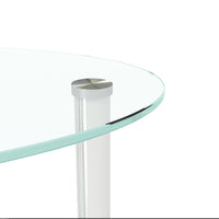 Transparent Oval Glass Coffee Table with Stainless Steel Legs - Modern 3-Layer Tea Table for Living Room Elegance