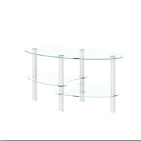 Transparent Oval Glass Coffee Table with Stainless Steel Legs - Modern 3-Layer Tea Table for Living Room Elegance