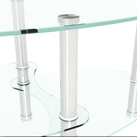 Transparent Oval Glass Coffee Table with Stainless Steel Legs - Modern 3-Layer Tea Table for Living Room Elegance