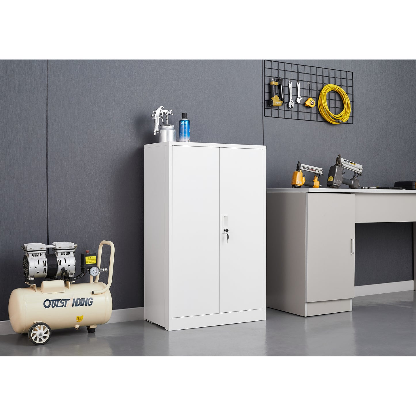 Metal Storage Cabinet with Locking Doors, Adjustable Shelf - Folding Filing Locker for Home Office, School, Garage - White