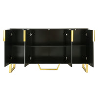 Modern Sideboard with 4 Doors, Metal Handles & Legs, Adjustable Shelves - Stylish Black Kitchen Cabinet Storage Solution