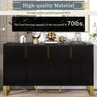 Modern Sideboard with 4 Doors, Metal Handles & Legs, Adjustable Shelves - Stylish Black Kitchen Cabinet Storage Solution