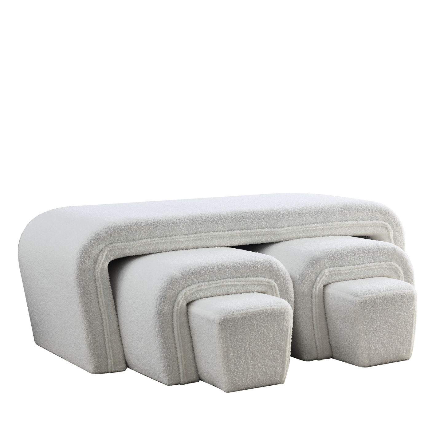 46 Modern Upholstered Nesting Bench Set - 4 Cozy Teddy Fabric Benches for Living Room, Entryway, or Bedroom