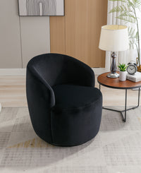 Velvet Fabric Swivel Accent Armchair Barrel Chair With Black Powder Coating Metal Ring,Black