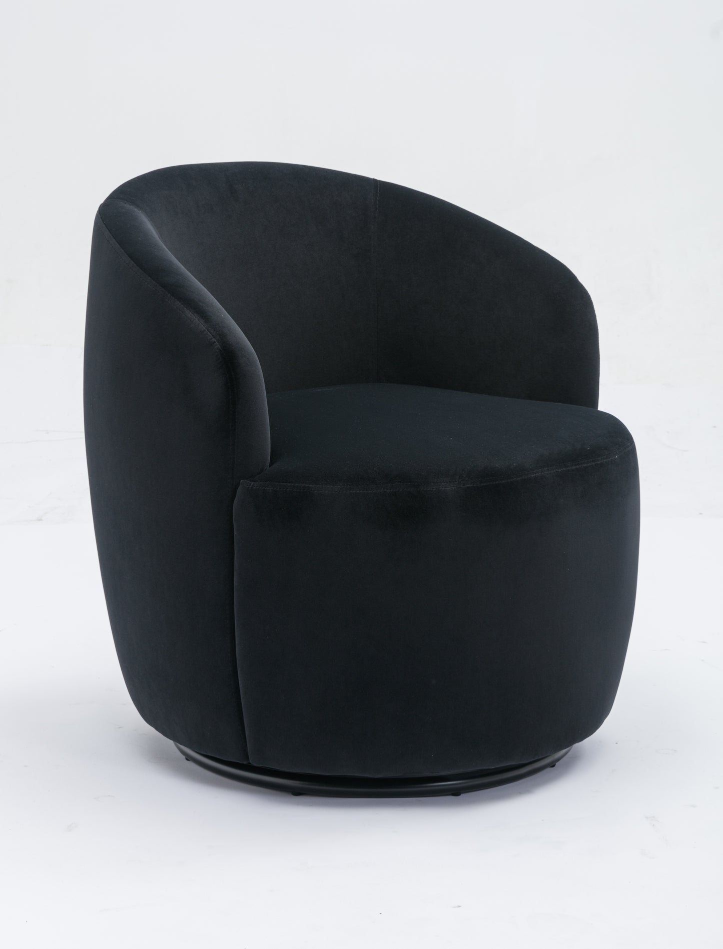 Velvet Fabric Swivel Accent Armchair Barrel Chair With Black Powder Coating Metal Ring,Black