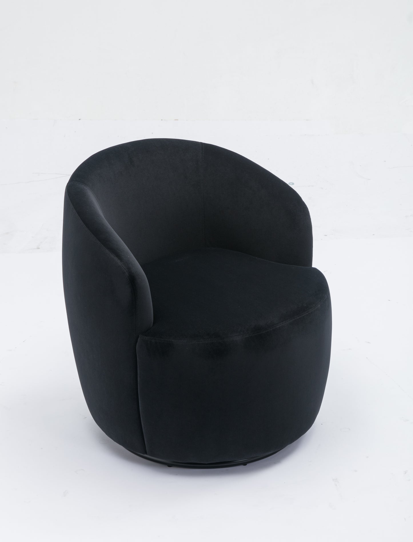 Velvet Fabric Swivel Accent Armchair Barrel Chair With Black Powder Coating Metal Ring,Black