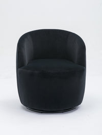 Velvet Fabric Swivel Accent Armchair Barrel Chair With Black Powder Coating Metal Ring,Black