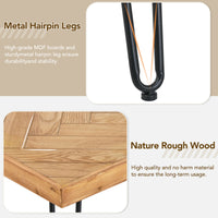 Modern Coffee Table with Chevron Pattern & Metal Hairpin Legs - Easy Assembly Tea/Cocktail Table for Living Room, Ash Wood Finish