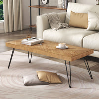 Modern Coffee Table with Chevron Pattern, Easy Assembly Tea Table, Thick Cocktail Table with Metal Hairpin Legs for Living Room