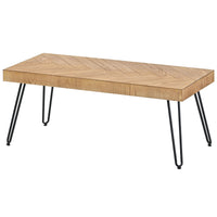 Modern Coffee Table with Chevron Pattern, Easy Assembly Tea Table, Thick Cocktail Table with Metal Hairpin Legs for Living Room