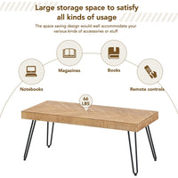 Modern Coffee Table with Chevron Pattern, Easy Assembly Tea Table, Thick Cocktail Table with Metal Hairpin Legs for Living Room