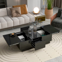 Modern Coffee Table with Hidden Storage Compartments, Extendable Design, 2 Drawers, High-Gloss Finish, Sliding Top, Black