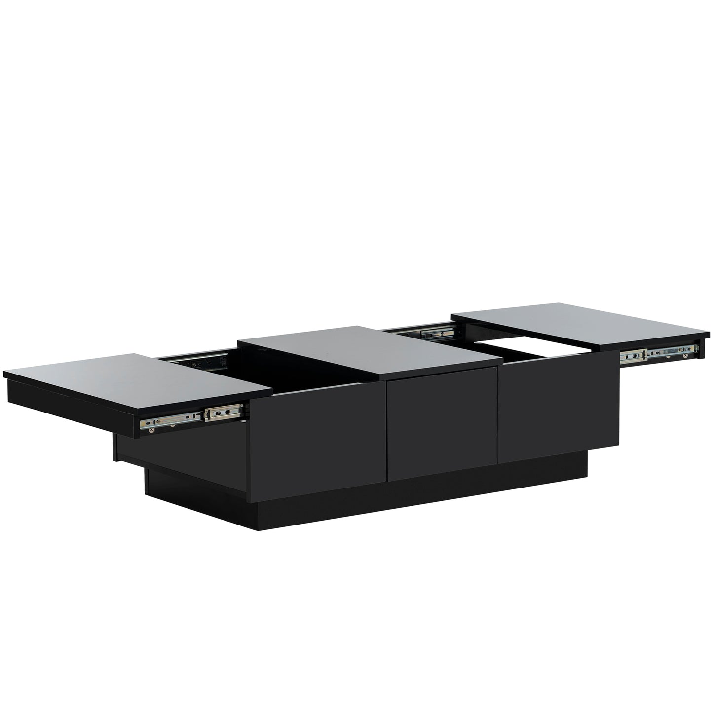 Modern Coffee Table with Hidden Storage Compartments, Extendable Design, 2 Drawers, High-Gloss Finish, Sliding Top, Black