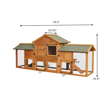 Extra Large 79.5 Bunny Cage with 2 Runs, Small Animal Habitat for Guinea Pigs & Hamsters, Removable Tray, Two-Tier Design, Waterproof Roof