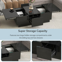 Modern Coffee Table with Hidden Storage Compartments, Extendable Design, 2 Drawers, High-Gloss Finish, Sliding Top, Black