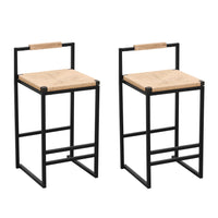 Set of 2 Counter Height Bar Stools with Back Paper Rope Woven Dining Chairs for Kitchen and Home