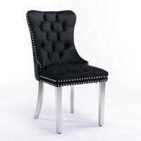 Modern Velvet Upholstered Dining Chair Set of 2 - High-End Tufted Solid Wood with Chrome Legs & Nailhead Trim, Black Finish