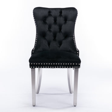 Modern Velvet Upholstered Dining Chair Set of 2 - High-End Tufted Solid Wood with Chrome Legs & Nailhead Trim, Black Finish