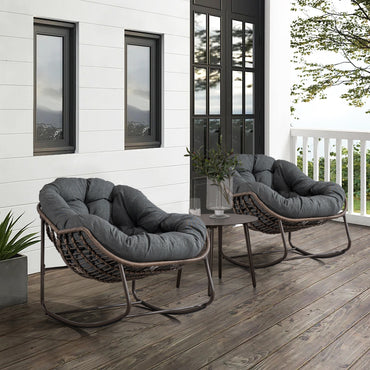 Outdoor Rattan Rocking Chair,Padded Cushion Rocker Recliner Chair Outdoor for Front Porch, Living Room, Patio, Garden, Grey