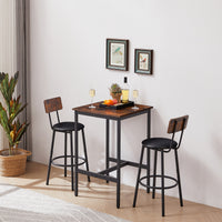 Rustic Bar Table Set with 2 PU Soft Seat Stools, Backrest, Space-Saving Design, 23.62 W x 23.62 D x 35.43 H