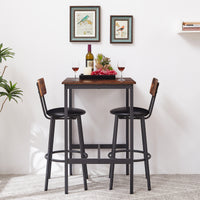 Rustic Bar Table Set with 2 PU Soft Seat Stools, Backrest, Space-Saving Design, 23.62 W x 23.62 D x 35.43 H