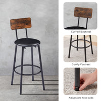 Rustic Bar Table Set with 2 PU Soft Seat Stools, Backrest, Space-Saving Design, 23.62 W x 23.62 D x 35.43 H